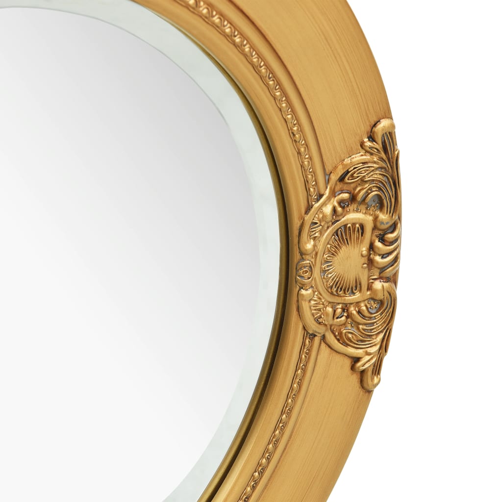 Vidaxl Wall-Mounted Round Dresser Mirror With Ornate Baroque Frame - Gold, Wood And Glass, 19.7&quot; Diameter