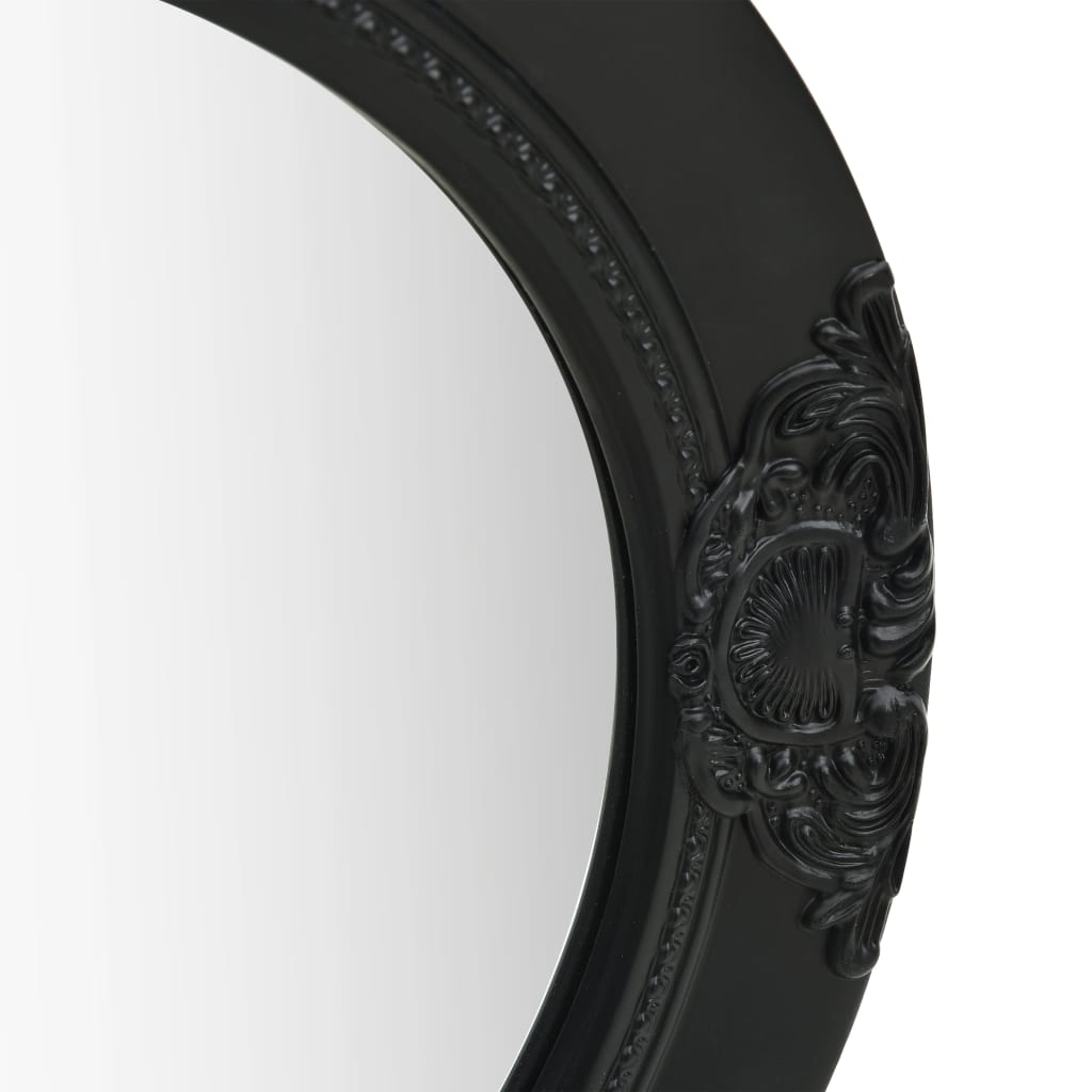 Vidaxl Ornate Baroque Style Wall Mirror With Bevelled Edge, Wooden Frame, Round Shape, Included Mounting Hook - 19.7&quot; In Diameter - Black
