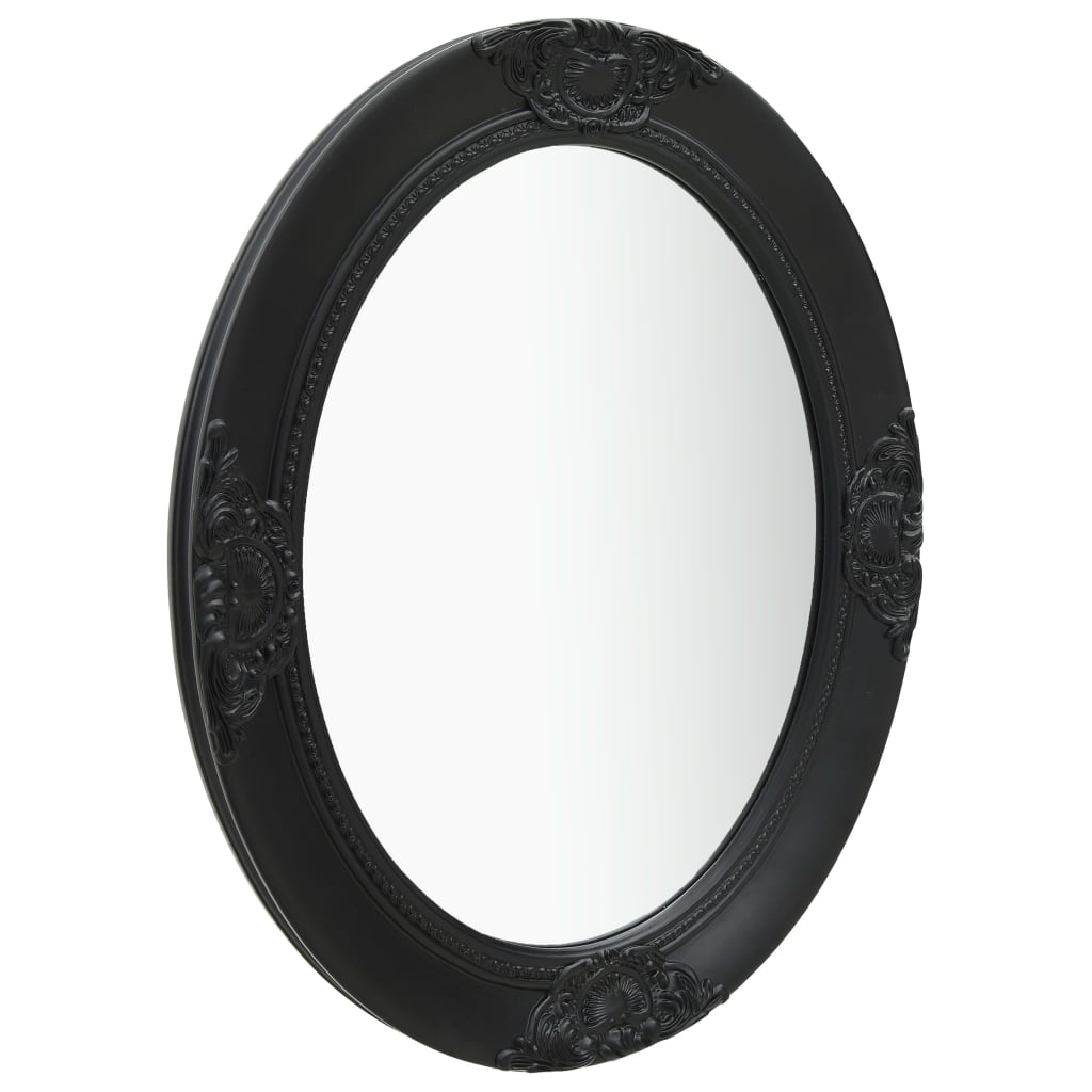 Vidaxl Wall-Mounted Dresser Mirror With Antique Baroque Style Design, Wooden Frame In Black, Oval Shape With Decorative Beveled Edge - 19.7&quot;X23.6&quot;