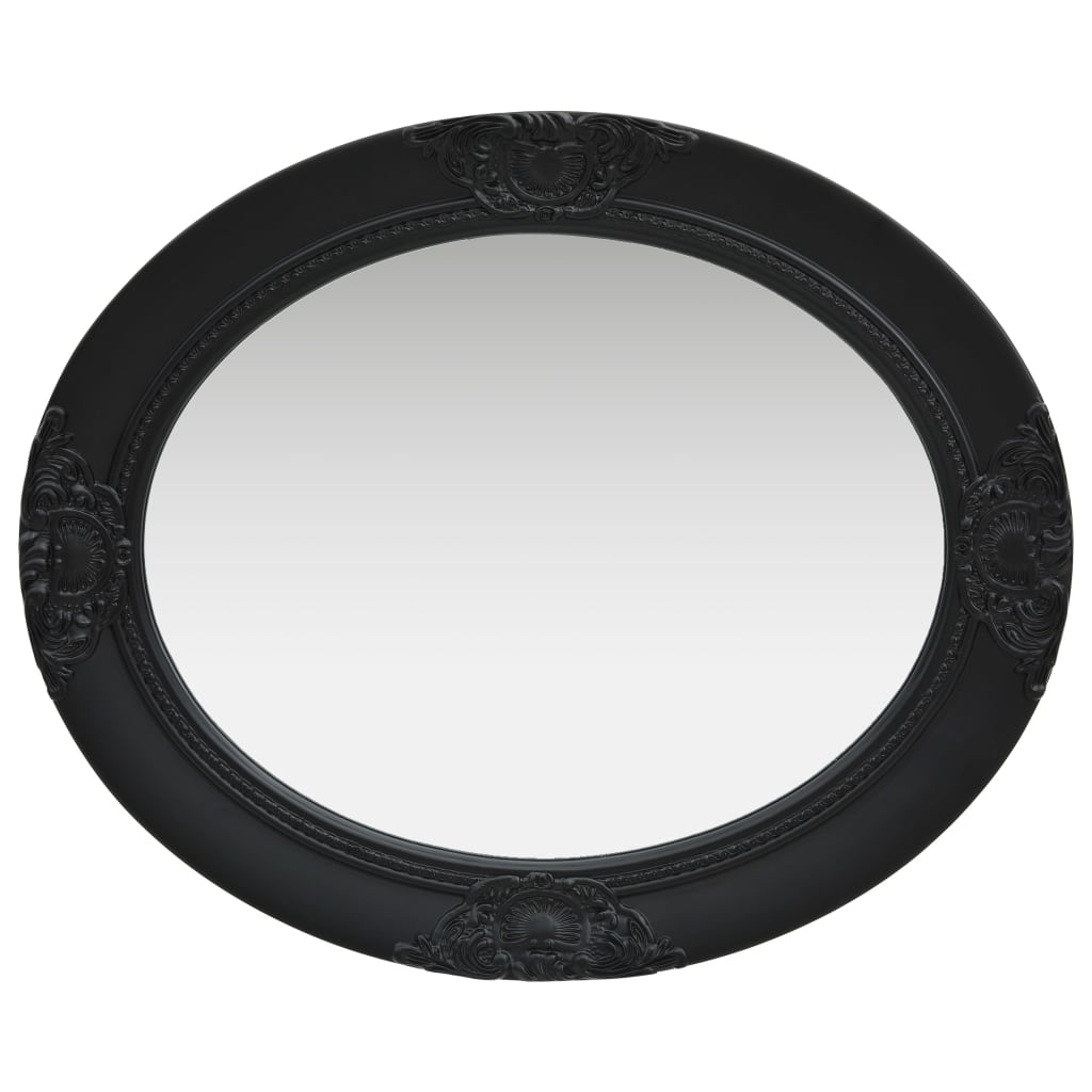 Vidaxl Wall-Mounted Dresser Mirror With Antique Baroque Style Design, Wooden Frame In Black, Oval Shape With Decorative Beveled Edge - 19.7&quot;X23.6&quot;