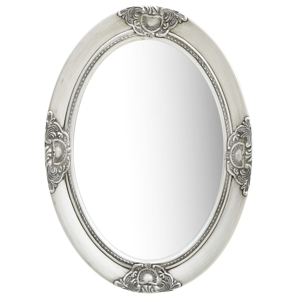 Vidaxl Wall Mounted Baroque Style Mirror, 19.7&quot;X27.6&quot;, Silver, Ornate Decorative Design, Quality Wooden Frame, With Mounting Hooks, Ideal For Bathroom/Dressing Room/Hallway