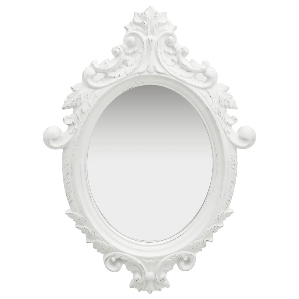 Vidaxl White Wall Mirror, Castle Style, Decorative Polyurethane Frame, Oval Shape, Ideal For Bathroom Or Dressing Room, 22&quot; X 29.9&quot;