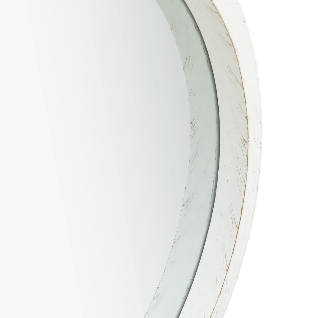 Vidaxl Hanging Wall Mirror With Adjustable Strap, 15.7" Diameter, Faux Leather And Paulonia Wood Material, Retro Round Design In White Color