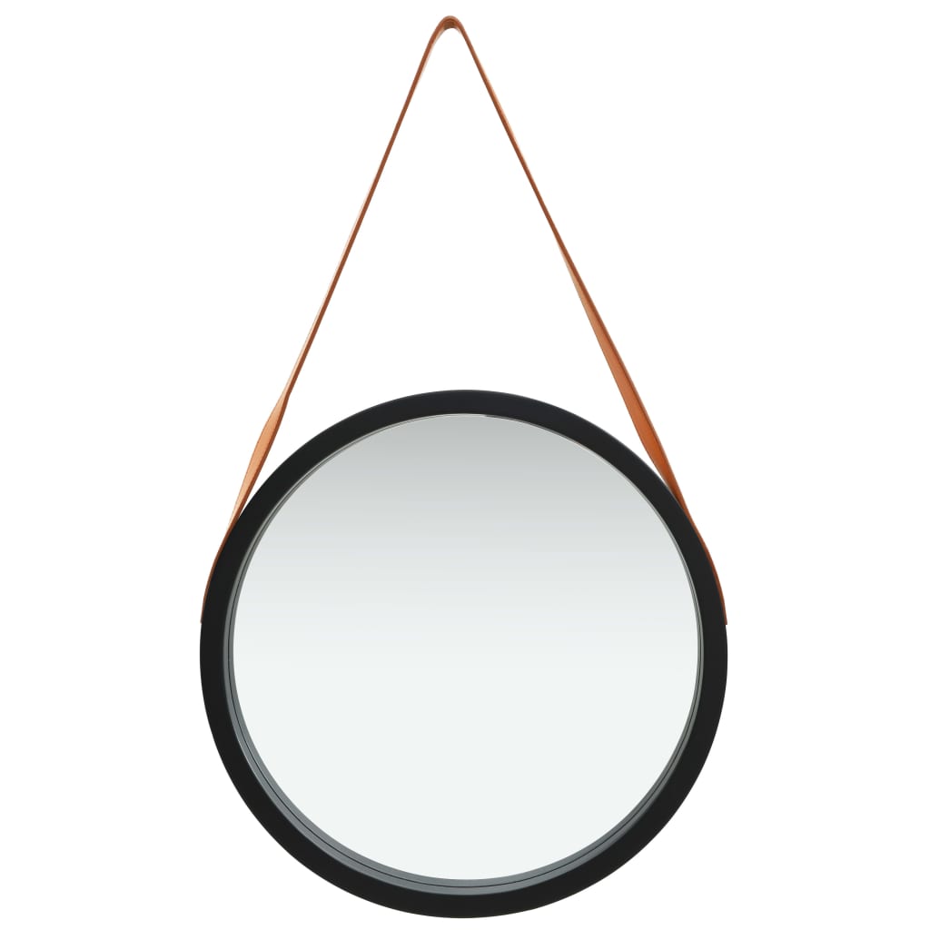 Vidaxl Wall Mirror With Strap 16.7&quot; Black