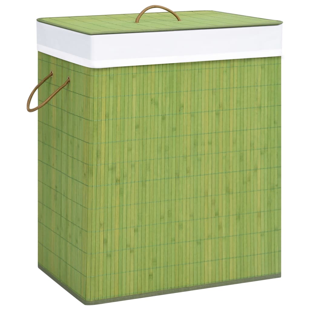 &quot;Vidaxl Bamboo Laundry Basket - Large 26.4 Gal Green Sectioned Hamper With Removable Liner, Odor-Resistant, Easy To Move & Dismantle For Compact Storage&quot;