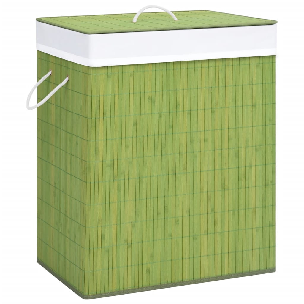 "Vidaxl Bamboo Laundry Basket - Large 26.4 Gal Green Sectioned Hamper With Removable Liner, Odor-Resistant, Easy To Move & Dismantle For Compact Storage"
