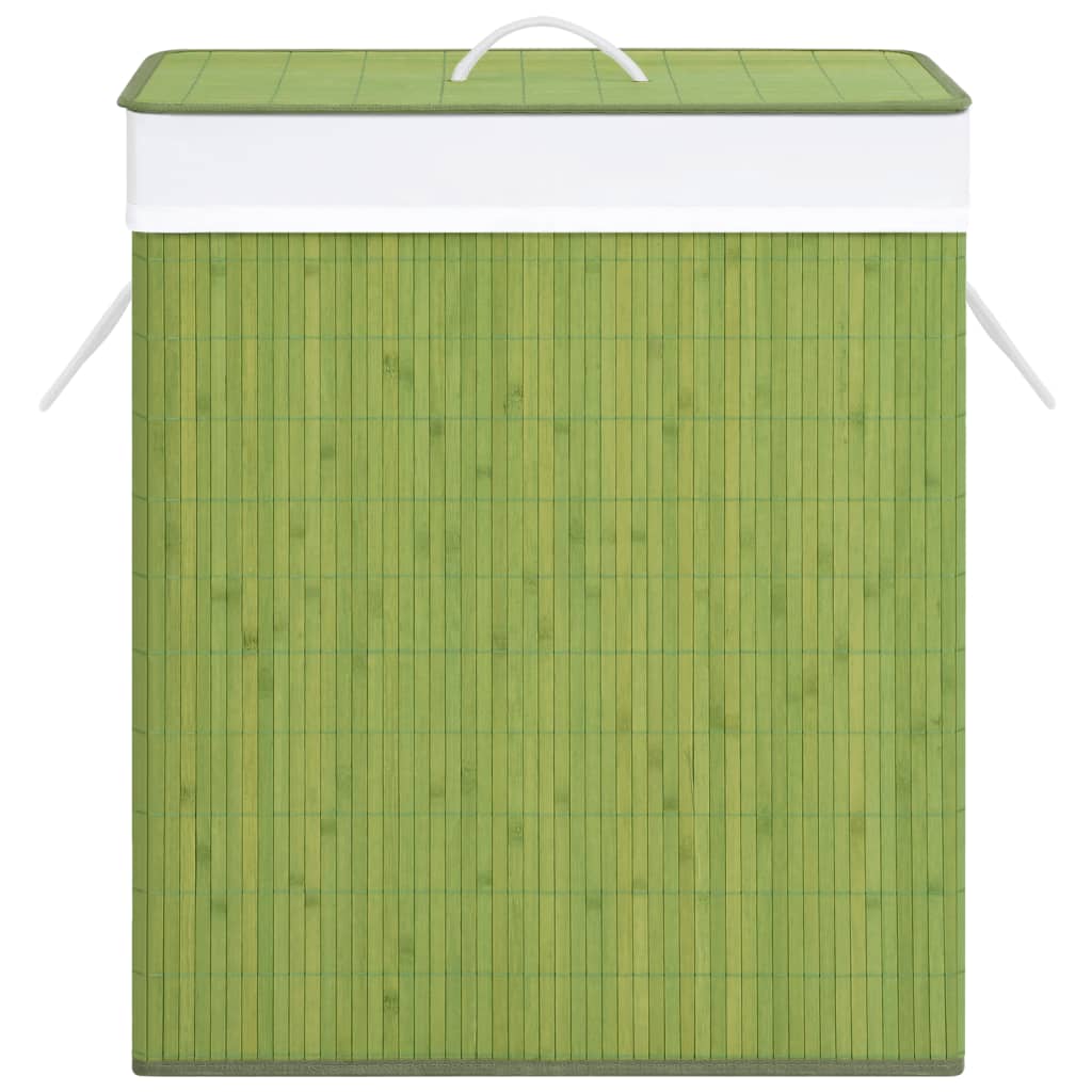 &quot;Vidaxl Bamboo Laundry Basket - Large 26.4 Gal Green Sectioned Hamper With Removable Liner, Odor-Resistant, Easy To Move & Dismantle For Compact Storage&quot;
