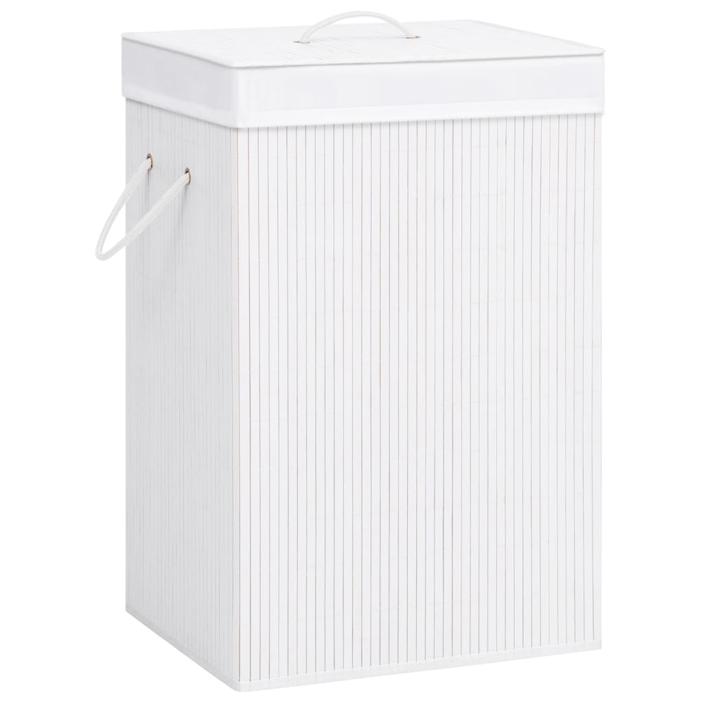 Vidaxl Lightweight Bamboo Laundry Basket In White With Removable Liner And Handles - Versatile Storage Solution For Home, 21.9 Gal Capacity