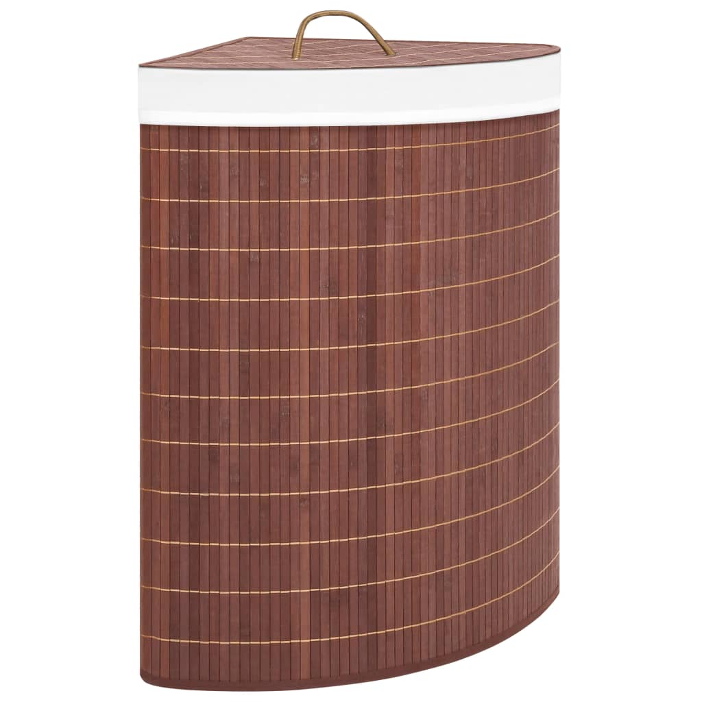 Vidaxl Corner Laundry Basket - Durable Bamboo Material, Large Capacity, Compact Storage, Woven Fabric Liner, Brown