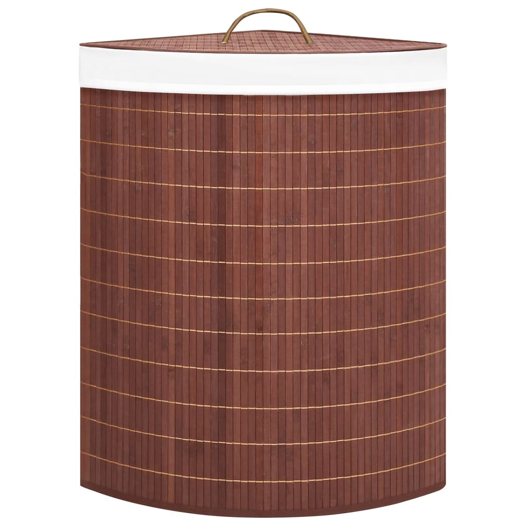 Vidaxl Corner Laundry Basket - Durable Bamboo Material, Large Capacity, Compact Storage, Woven Fabric Liner, Brown