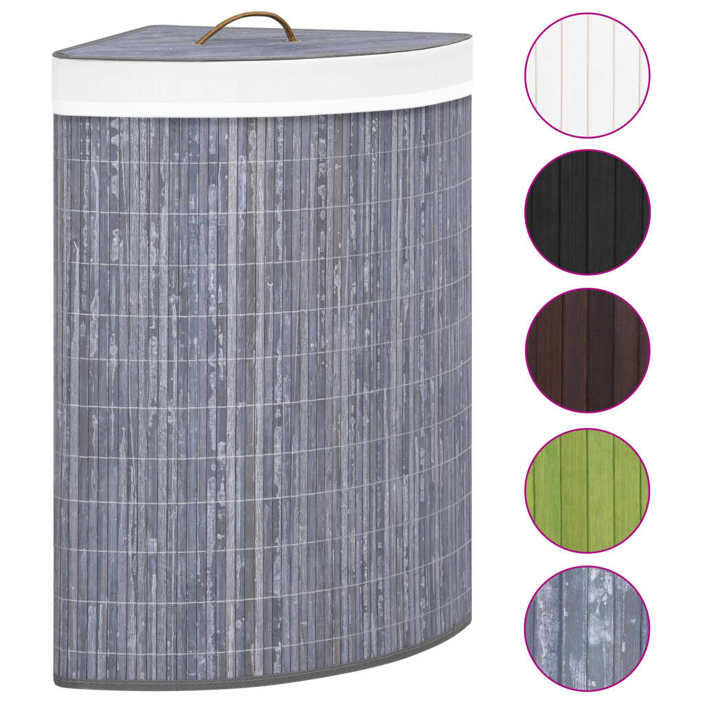 Vidaxl Bamboo Corner Laundry Basket Home Garden Household Supply Portable Lightweight Laundry Hamper Washing Clothes Basket Bin Gray 15.9 Gal