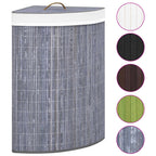 Vidaxl Bamboo Corner Laundry Basket Home Garden Household Supply Portable Lightweight Laundry Hamper Washing Clothes Basket Bin Gray 15.9 Gal