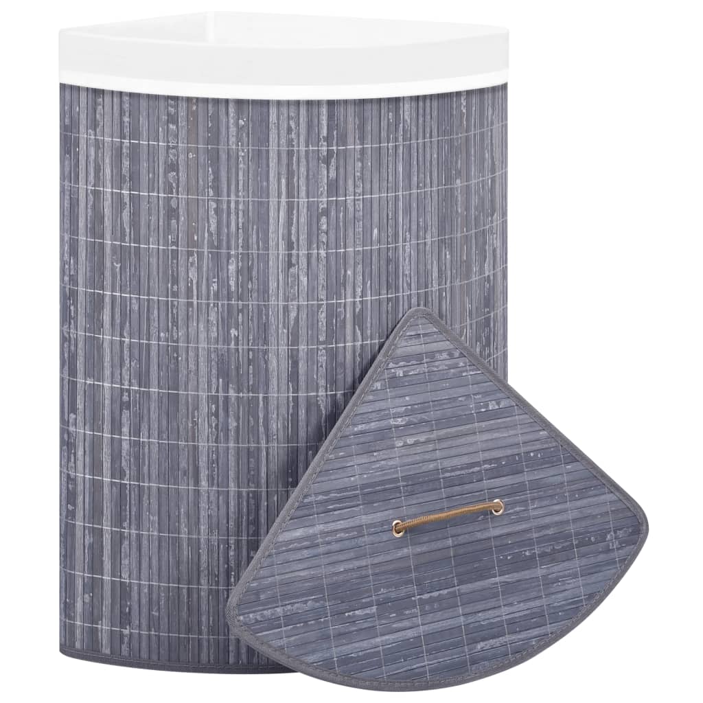 Vidaxl Bamboo Corner Laundry Basket Home Garden Household Supply Portable Lightweight Laundry Hamper Washing Clothes Basket Bin Gray 15.9 Gal