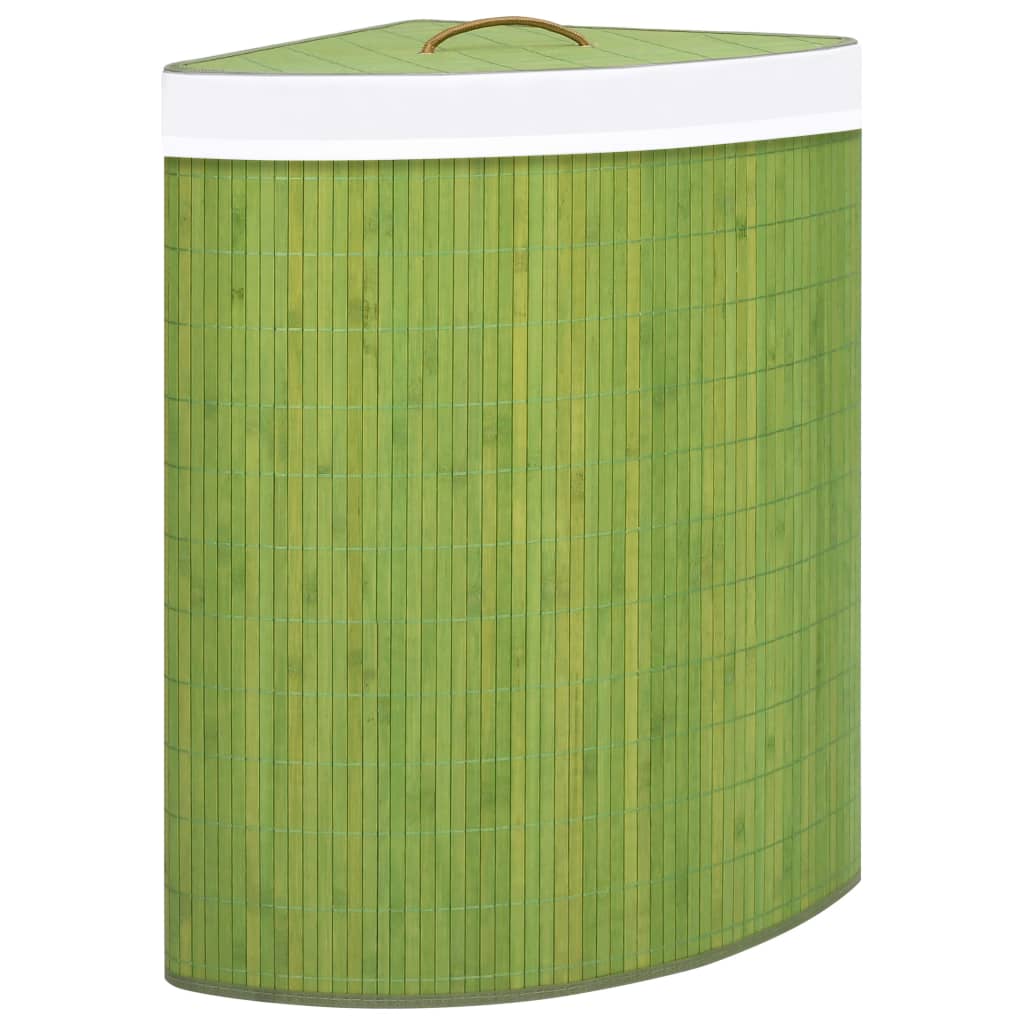 Vidaxl Green Bamboo Corner Laundry Basket - Removable Woven Fabric Liner, Durable & Eco-Friendly, Versatile Storage Solution, Portable & Foldable Design, Aesthetic Addition To Home Decor