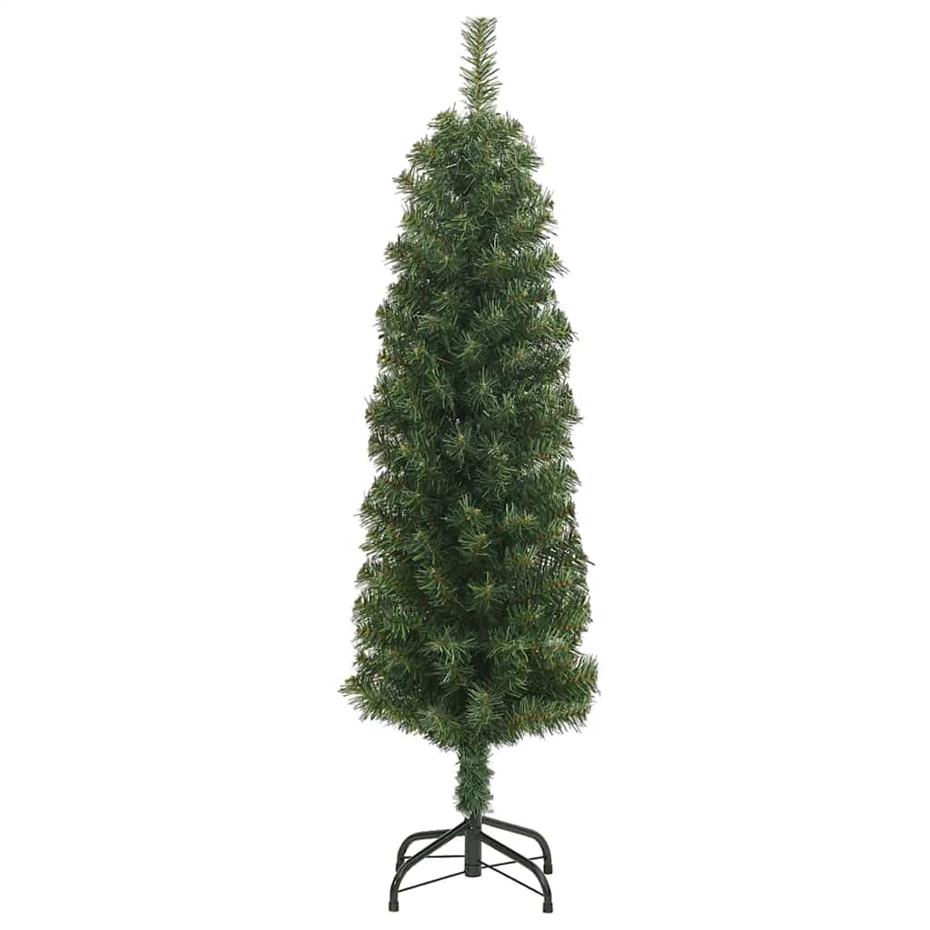 Vidaxl Slim Artificial Christmas Tree With Steel Stand, 5Ft Lifelike Green Pvc, Full-Bodied Indoor/Outdoor Holiday Decor, Easy Assembly, Without Ornaments/Lights