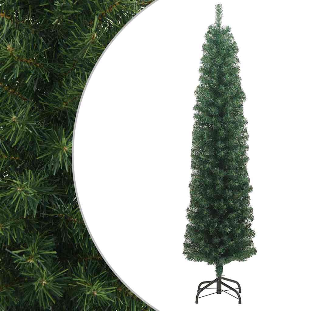 Vidaxl Slim Artificial Christmas Tree With Steel Stand, 6Ft Lifelike Green Pvc, Full-Bodied Indoor/Outdoor Holiday Decor, Easy Assembly, Without Ornaments/Lights
