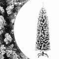 Vidaxl Slim Artificial Christmas Tree With Flocked Snow Green 5 Ft Pvc