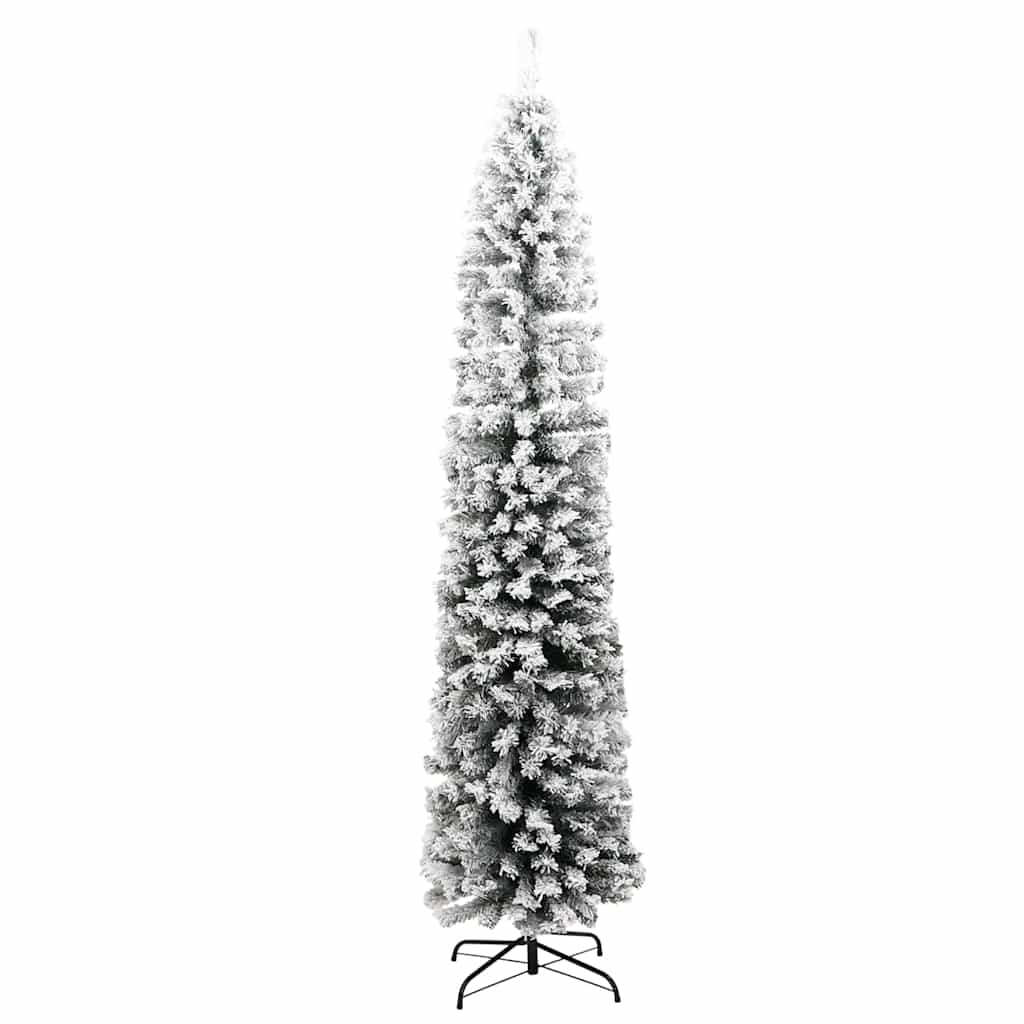 Vidaxl Slim Artificial 7Ft Christmas Tree With Flocked Snow - Green Pvc Indoor And Outdoor Festive Decoration - Easy Assembly With Stand