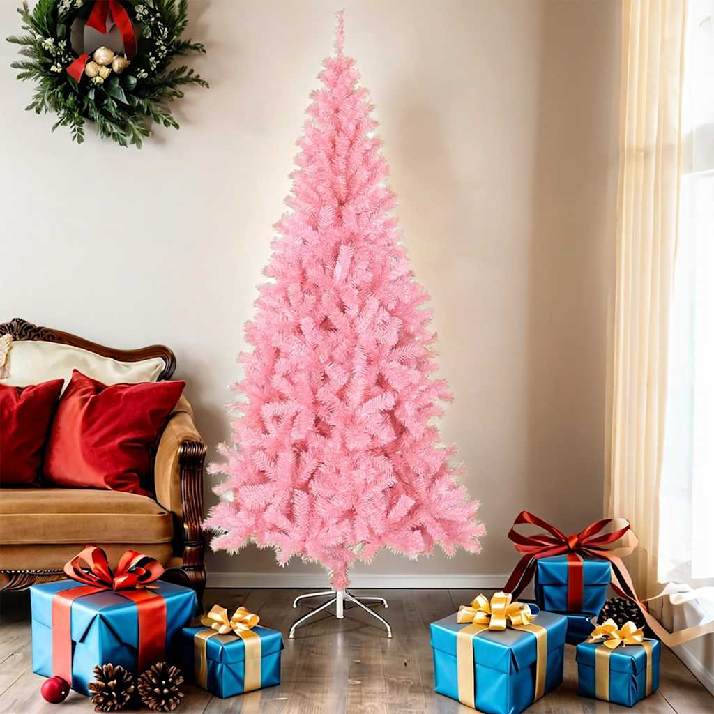Vidaxl Pink Artificial Christmas Tree With Stand, 6 Ft Pvc Indoor & Outdoor, Durable & Economical Christmas Tree, Easy Assembly, Full-Bodied, Modern Holiday Decoration, Without Ornaments