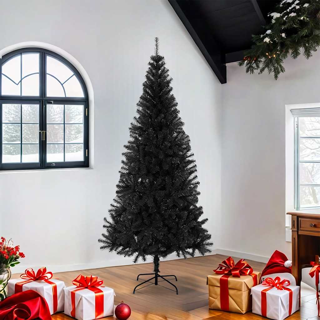 Vidaxl Black Artificial Christmas Tree With Stand, 6 Ft Pvc Indoor & Outdoor, Durable & Economical Christmas Tree, Easy Assembly, Full-Bodied, Modern Holiday Decoration