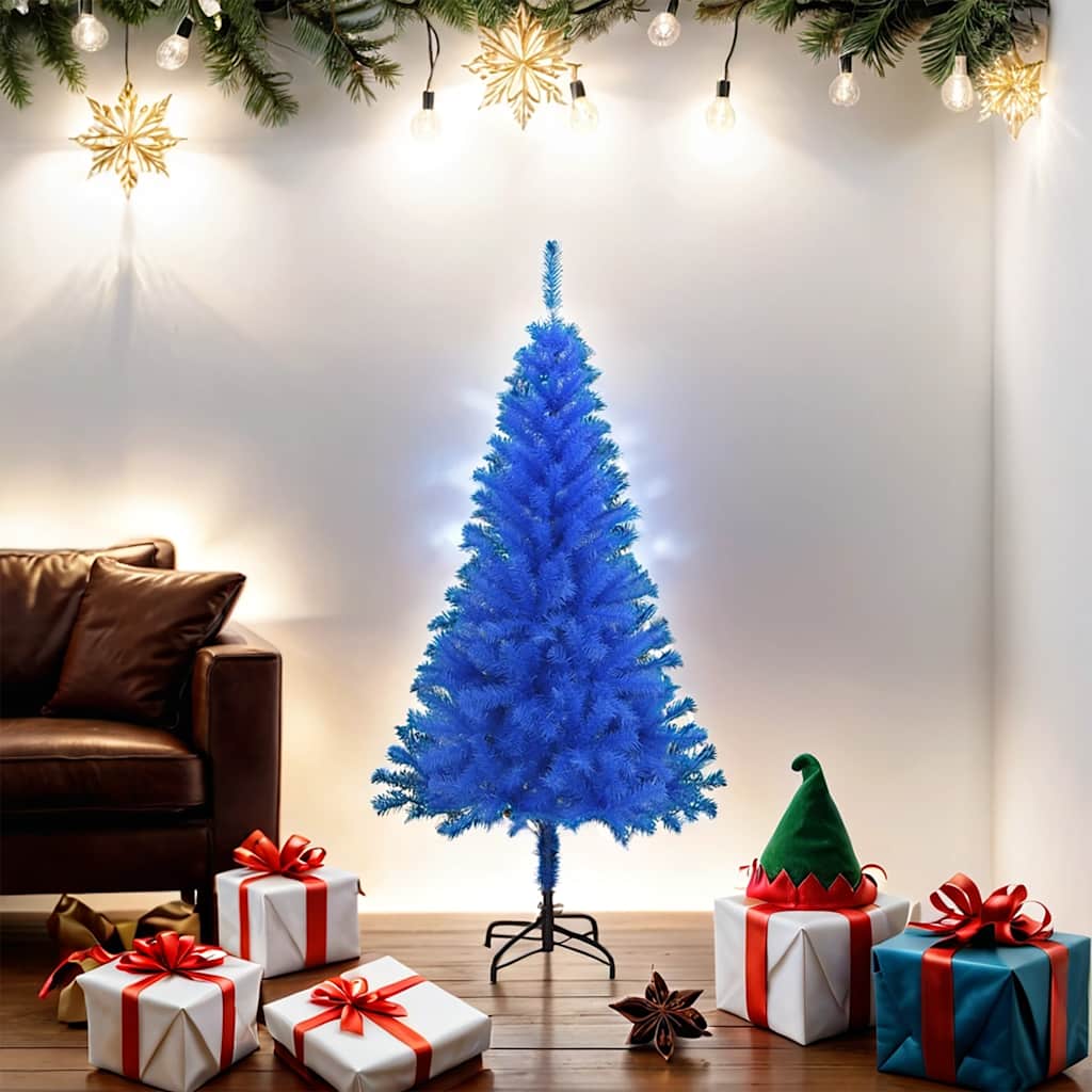 Vidaxl Blue Artificial Christmas Tree With Stand, 5 Ft Pvc Indoor & Outdoor, Durable & Economical Christmas Tree, Easy Assembly, Full-Bodied, Modern Holiday Decoration, Without Ornaments