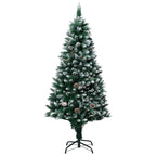 Vidaxl 6Ft Artificial Christmas Tree With Pine Cones - Green And White Snow-Covered - Dense Needle Branches - Metal Base For Stability