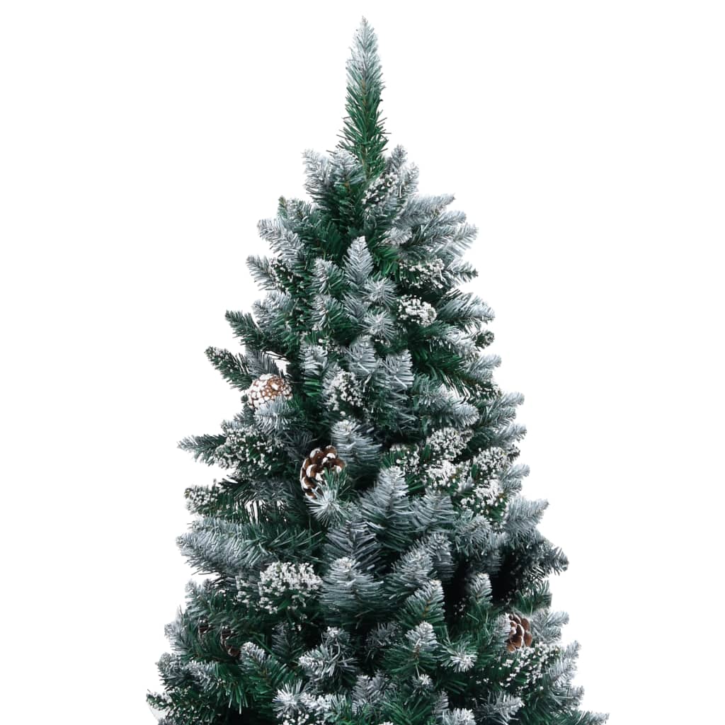 Vidaxl 6Ft Artificial Christmas Tree With Pine Cones - Green And White Snow-Covered - Dense Needle Branches - Metal Base For Stability