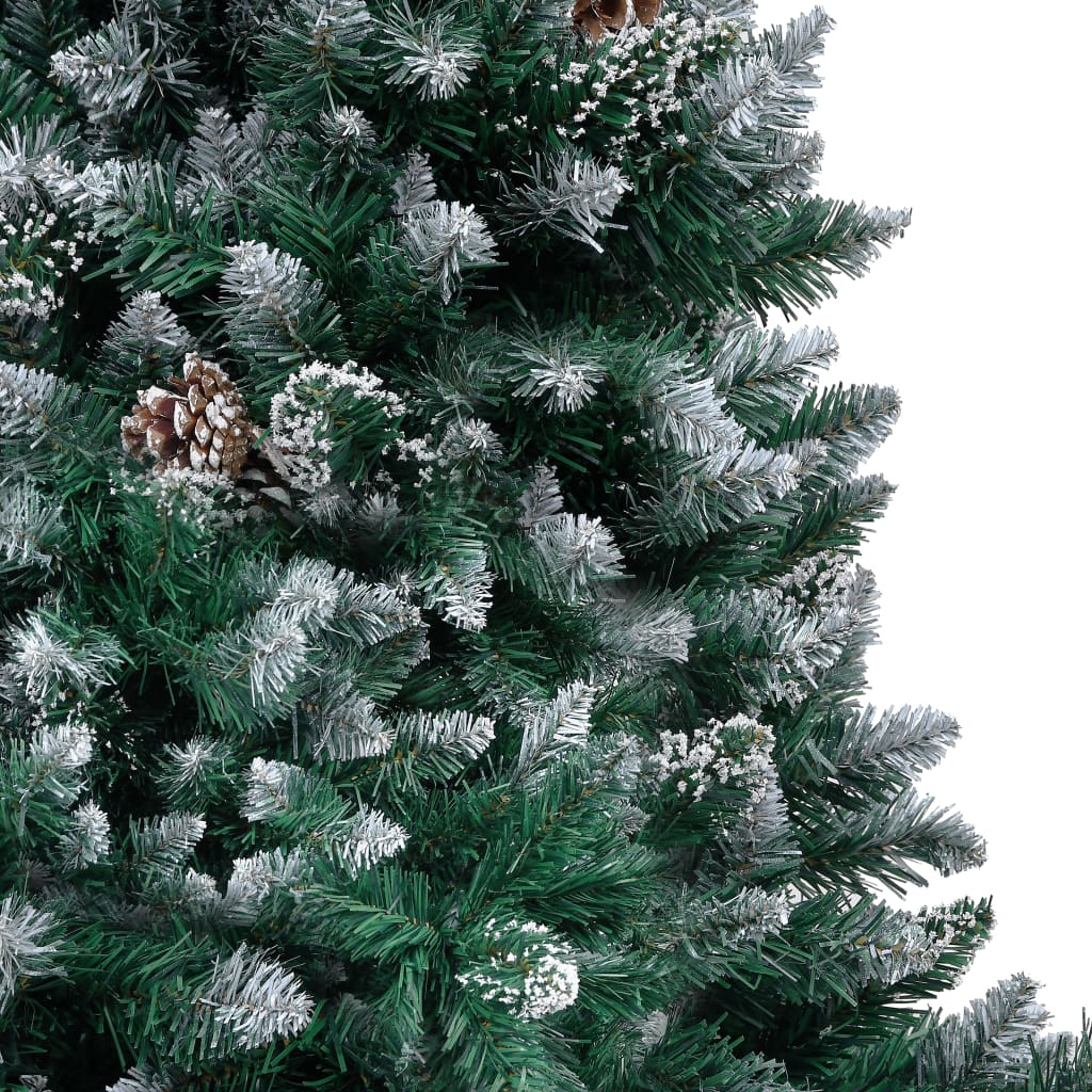 Vidaxl 6Ft Artificial Christmas Tree With Pine Cones - Green And White Snow-Covered - Dense Needle Branches - Metal Base For Stability