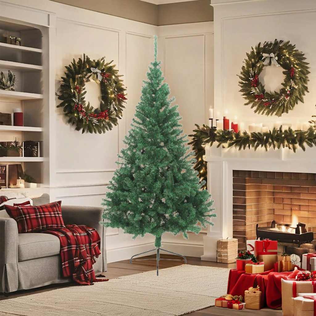 Vidaxl Artificial Half Christmas Tree - 6 Foot Green Pvc Tree With Stand, Half-Circle Design, Suitable For Indoor And Outdoor Christmas Decorations