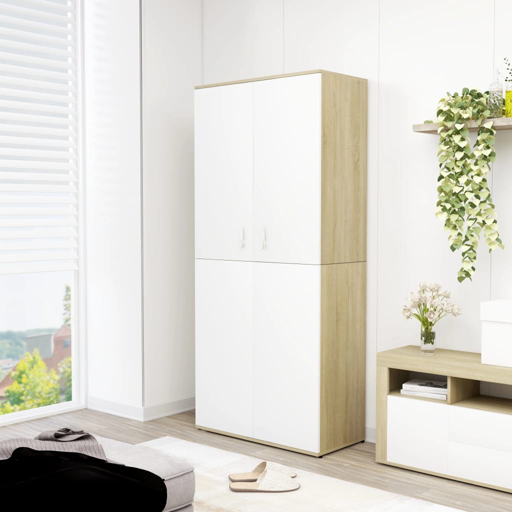 vidaXL Shoe Cabinet White and Sonoma Oak 31.5''x15.4''x70.1'' Engineered Wood