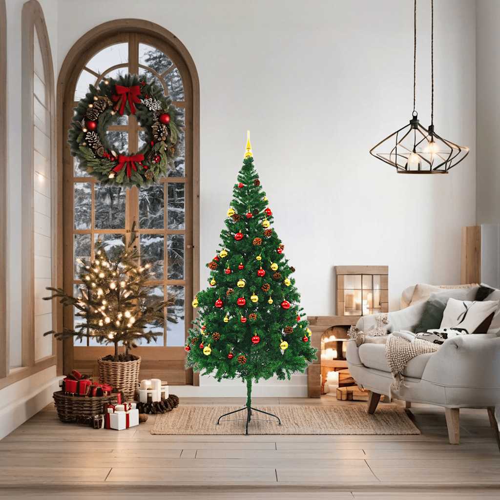 vidaXL Artificial Christmas Tree with Baubles and LEDs Green 180 cm