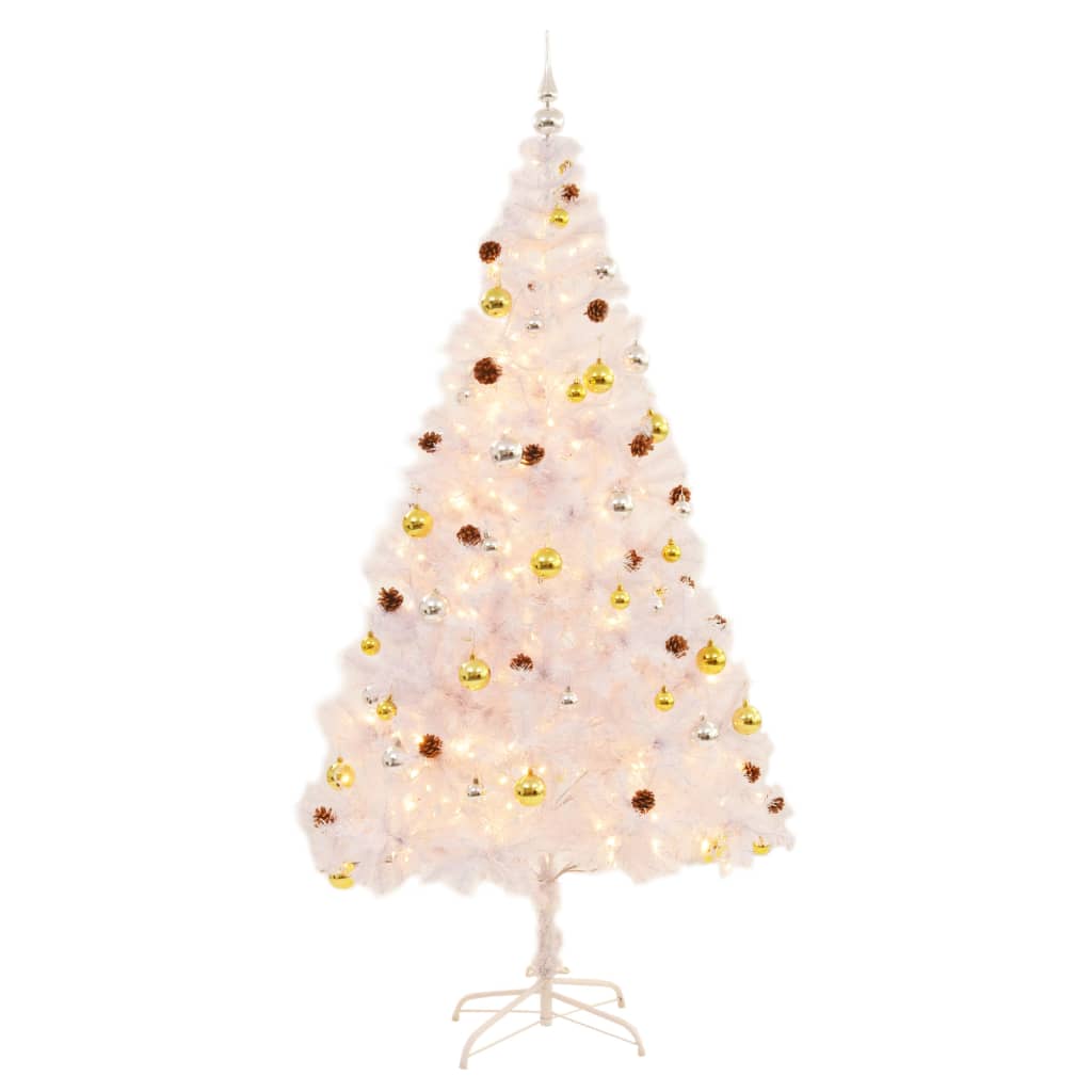 Vidaxl Artificial Pvc Christmas Tree With Baubles And Leds - White 7 Ft Indoor/Outdoor Decorative Tree - Energy Efficient, With Steel Base And 910 Branches