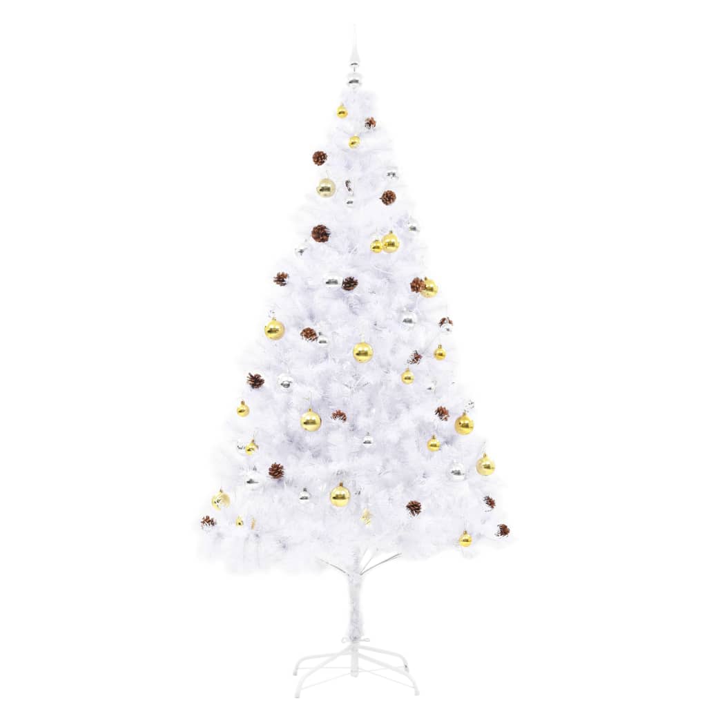 Vidaxl Artificial Pvc Christmas Tree With Baubles And Leds - White 7 Ft Indoor/Outdoor Decorative Tree - Energy Efficient, With Steel Base And 910 Branches