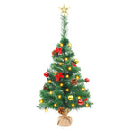 Vidaxl Green Artificial Christmas Tree With Ornaments – Includes 20 Energy-Efficient Led Lights And Wooden Base – Indoor And Outdoor Use – 2 Ft Height
