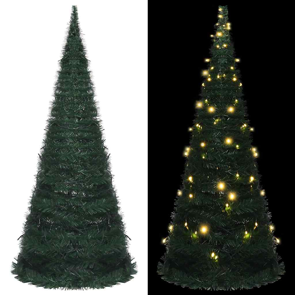 Vidaxl Pop-Up String Artificial Christmas Tree With Led Lights, 7Ft Durable Green Pvc, Easy-Setup & Reusable Holiday Decor, Ideal For Indoor/Outdoor Use