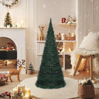 Vidaxl Pop-Up String Artificial Christmas Tree With Led Lights, 7Ft Durable Green Pvc, Easy-Setup & Reusable Holiday Decor, Ideal For Indoor/Outdoor Use