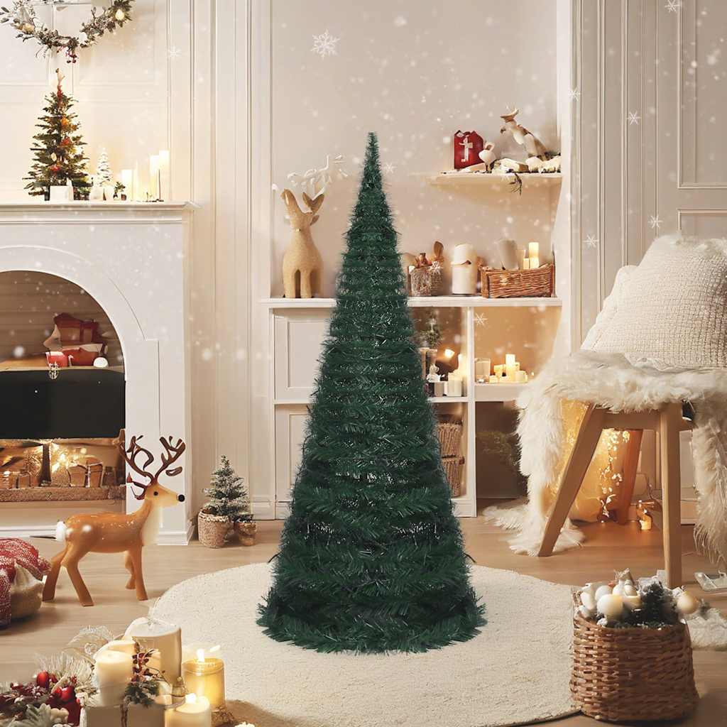 Vidaxl Pop-Up String Artificial Christmas Tree With Led Lights, 7Ft Durable Green Pvc, Easy-Setup & Reusable Holiday Decor, Ideal For Indoor/Outdoor Use