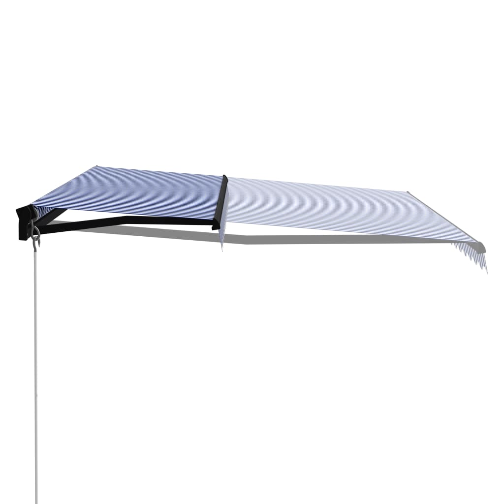 Vidaxl Manual Retractable Awning - 157.5"X118.1" Blue And White Awning With Adjustable Angle And Height, Anti-Uv & Water Resistant For Patio, Balcony, Café