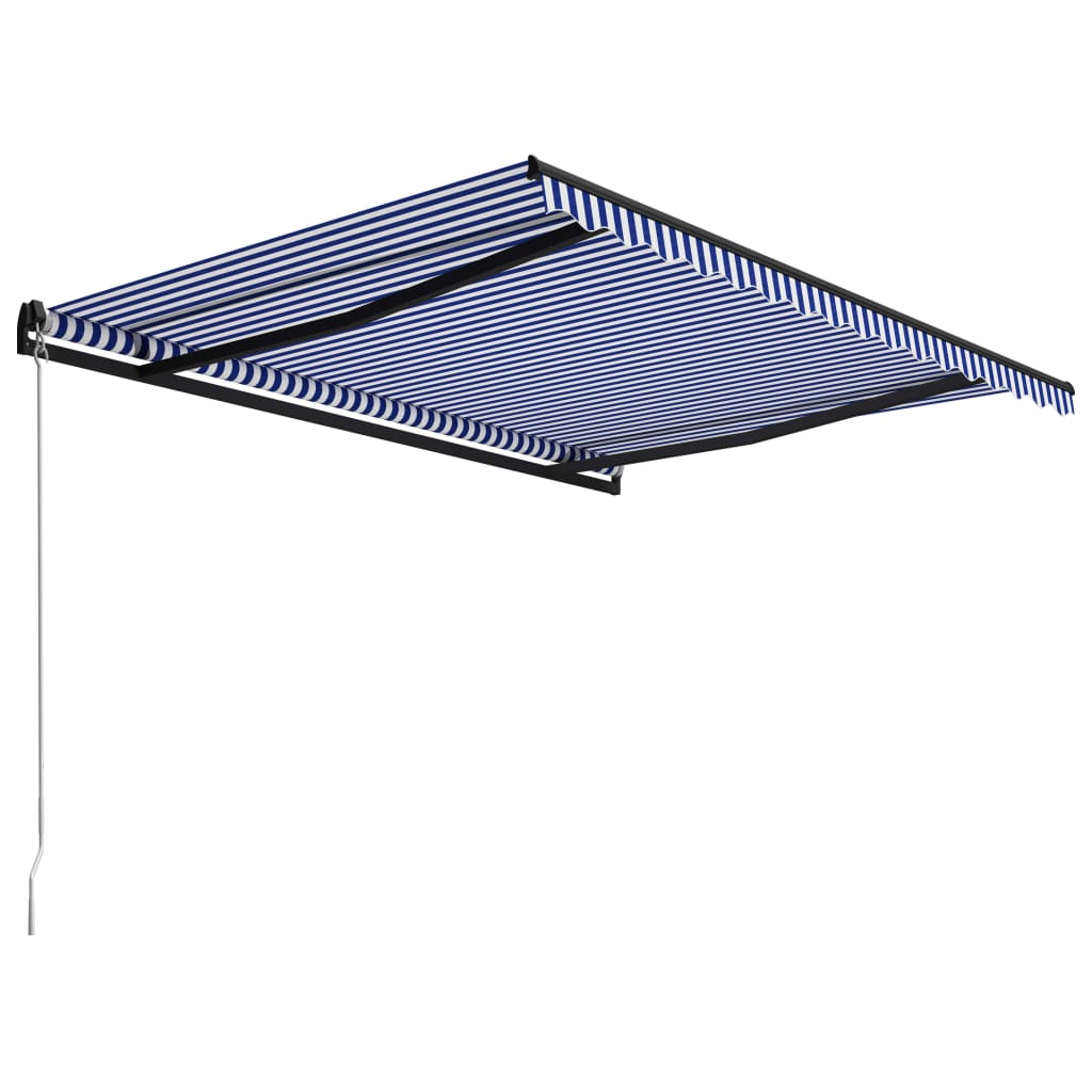 Vidaxl Manual Retractable Awning - 157.5"X118.1" Blue And White Awning With Adjustable Angle And Height, Anti-Uv & Water Resistant For Patio, Balcony, Café