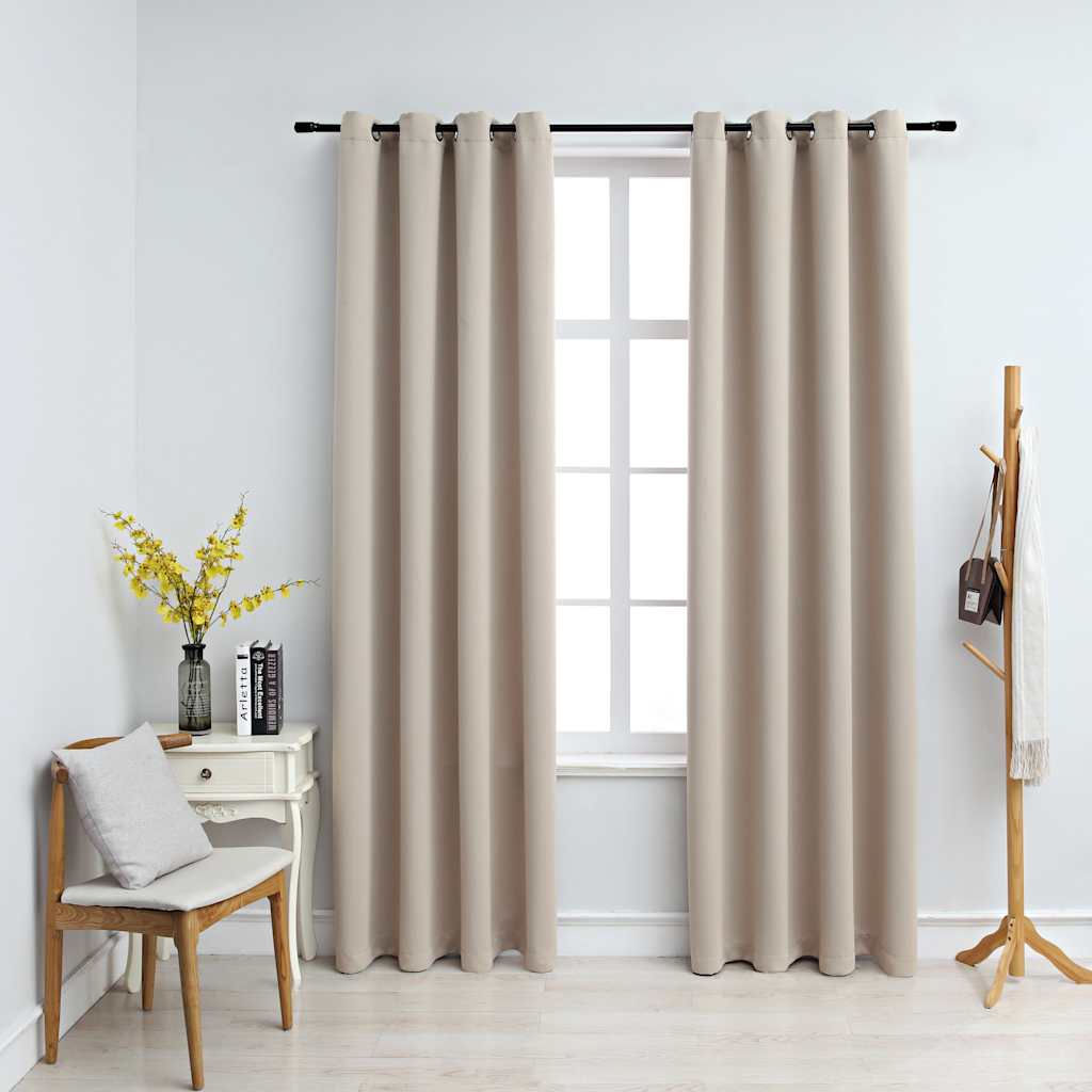 Vidaxl Elegant Design Blackout Curtains With Rings For Privacy And Light Blocking - Beige, 54"X63", 100% Polyester Fabric