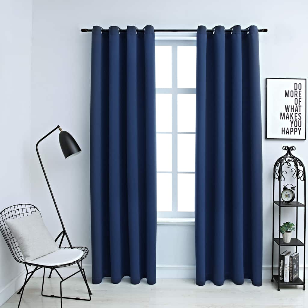 Vidaxl Navy Blue Blackout Curtains (54"X63") - Polyester Fabric Window Drapery With Elegant Design - Light Control Privacy - Machine Washable - Set Of 2