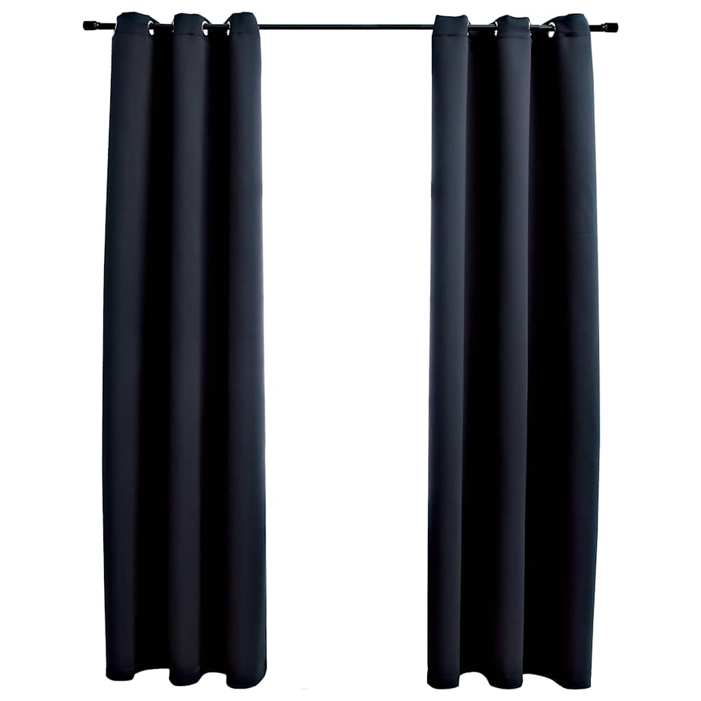 Vidaxl Blackout Curtains With Rings, Simple Design, Ideal For Any Room, Provides Privacy, Blocks 95% Light, Easy To Install And Clean, Black, 37X63 Inches, Set Of 2