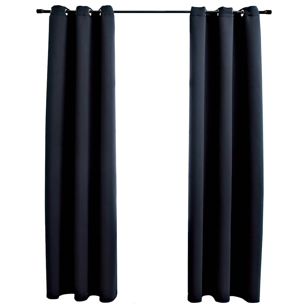 Vidaxl Black Fabric Blackout Curtains With Rings - Elegant 37"X84" Designer Drapes Delivering High Privacy - Easy To Install And Machine Washable