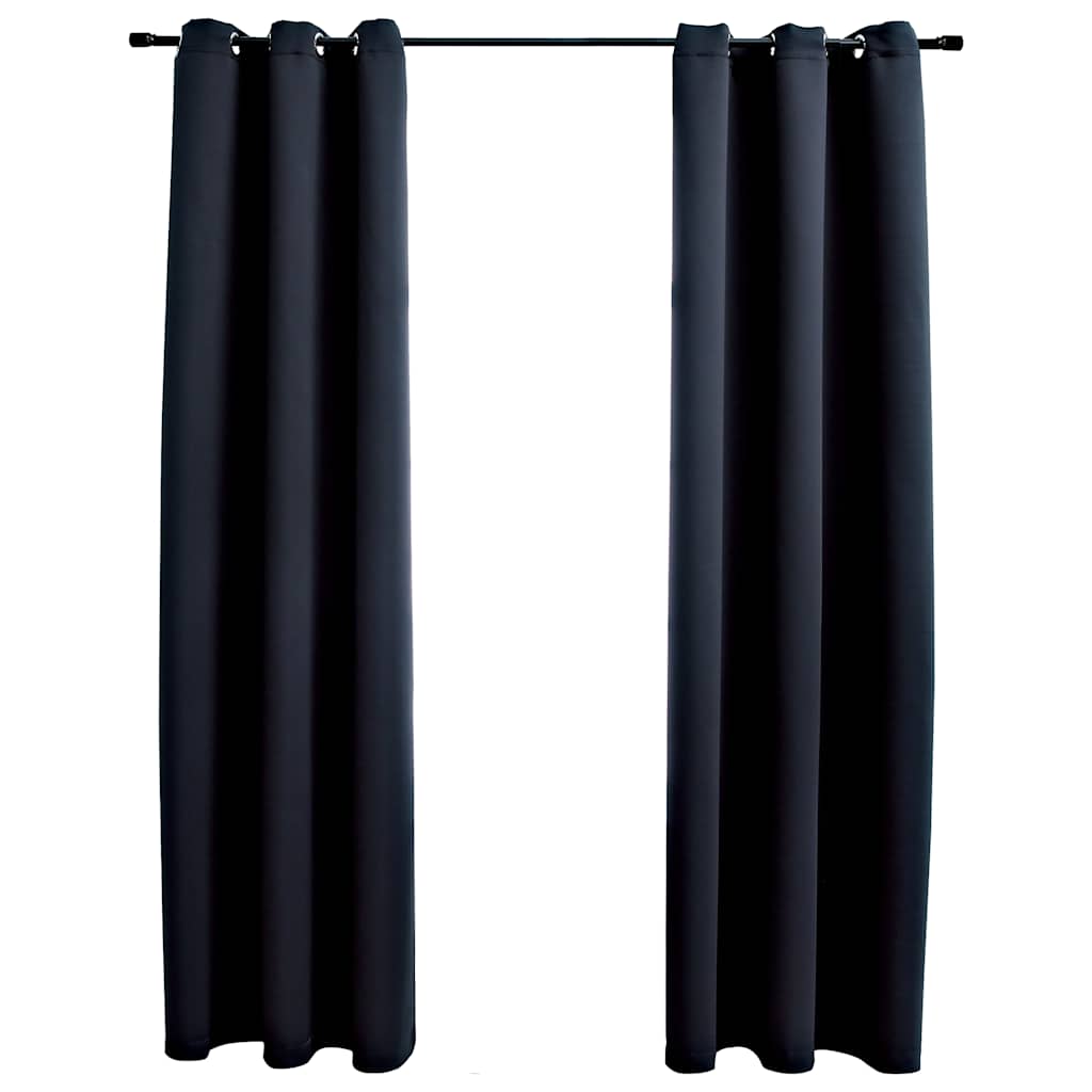 Vidaxl Blackout Curtains With Rings In Black - Durable And Light-Blocking Fabric Drapes - Elegant And Easy-To-Install Window Treatment For Home And Office