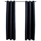 Vidaxl Blackout Curtains With Rings In Black - Durable And Light-Blocking Fabric Drapes - Elegant And Easy-To-Install Window Treatment For Home And Office