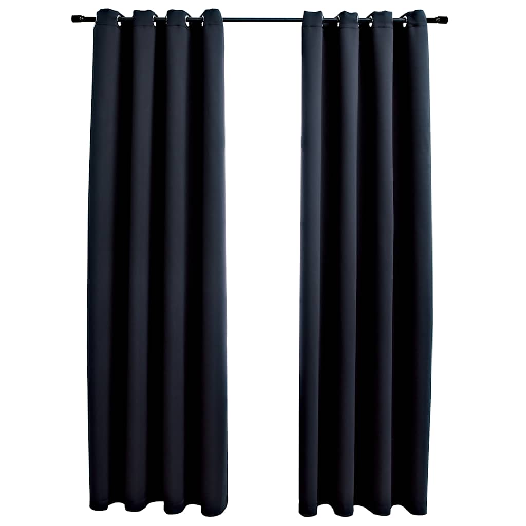 Vidaxl Fabric Blackout Curtains With Rings - Elegant Design For Living Room, Bedroom, Office - Black, 54&quot;X95&quot; - 2 Pcs Set, Machine Washable, Privacy And Light Control