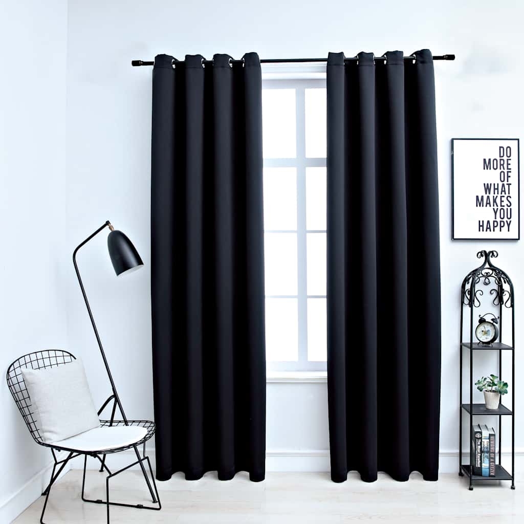 Vidaxl Fabric Blackout Curtains With Rings - Elegant Design For Living Room, Bedroom, Office - Black, 54"X95" - 2 Pcs Set, Machine Washable, Privacy And Light Control