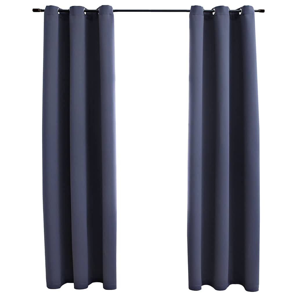 Vidaxl Blackout Curtains With Rings, Anthracite Fabric, 37&quot;X63&quot;, Set Of 2, Machine Washable, Blocks 95% Light, Elegant Design For Living Room, Bedroom, Office Space