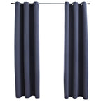 Vidaxl Blackout Curtains With Rings, Anthracite Fabric, 37"X63", Set Of 2, Machine Washable, Blocks 95% Light, Elegant Design For Living Room, Bedroom, Office Space