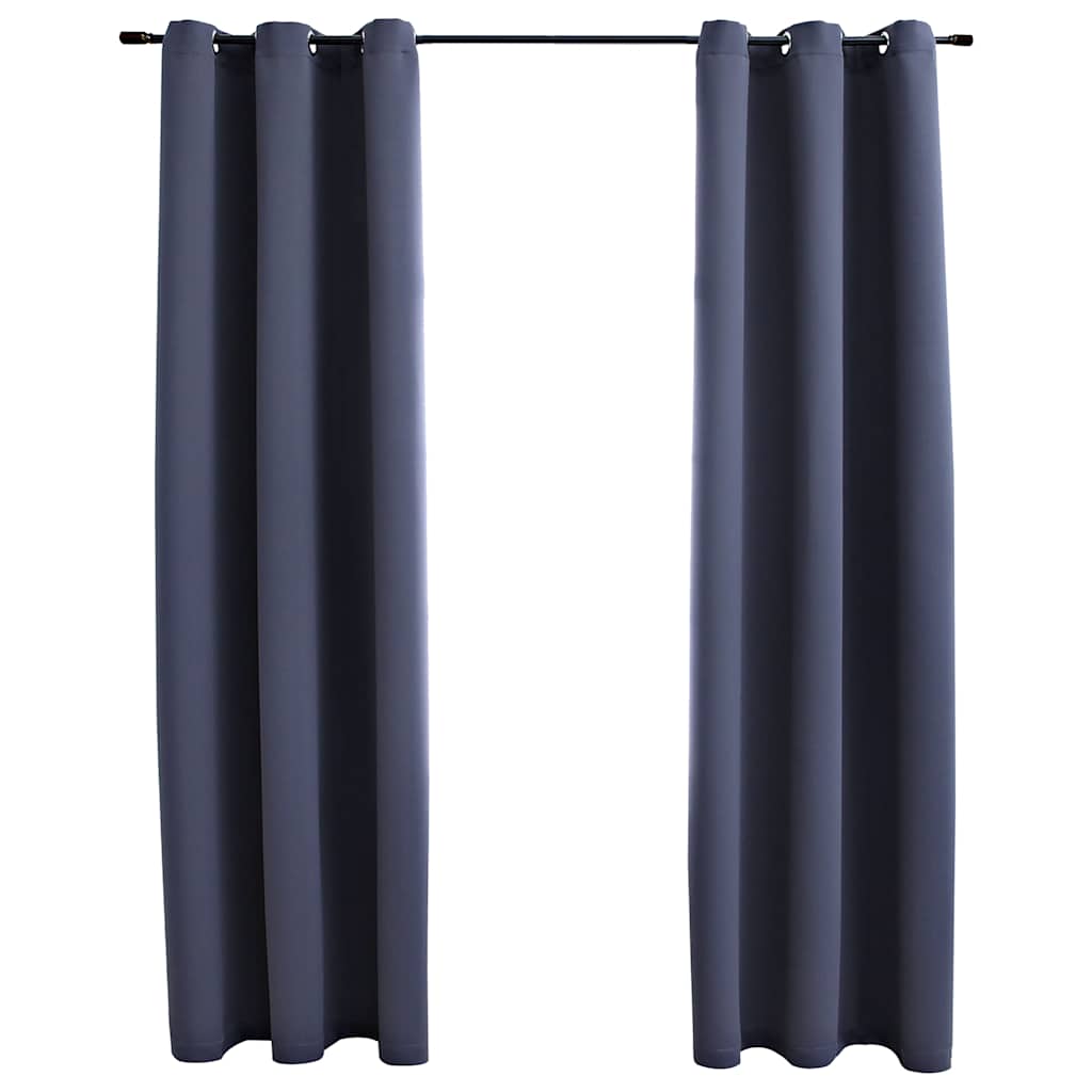Vidaxl Blackout Curtains With Rings – Set Of 2, 37"X84", Anthracite, Machine-Washable, 100% Polyester Fabric, Simple Yet Timeless Design, Ideal For Any Room